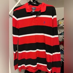 Black/red/white polo long sleeve striped shirt